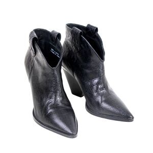 Lola Cruz BLACK GENUINE LEATHER CROCO PRINT MID HEEL POINTED ANKLE BOOTS Size 37